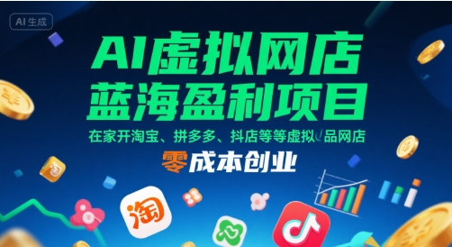AI虚拟网店蓝海盈利项目，在家开淘宝、拼多多、抖店等虚拟品网店，零成本创业-小熊猫站长