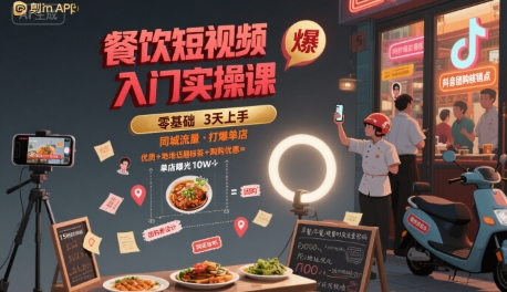 餐饮短视频入门实操课，引爆同城流量，打爆单店-轻创终点站