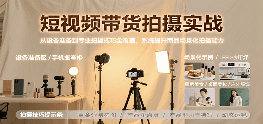 短视频带货拍摄实战，从设备准备到专业拍摄技巧全覆盖，系统提升商品场景化拍摄能力-青年云网创—高质量项目商城