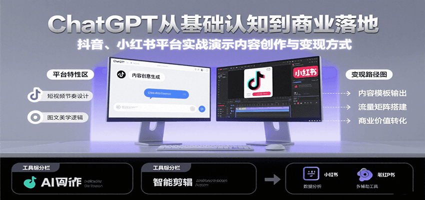ChatGPT从基础认知到商业落地，实战演示抖音、小红书等平台的内容创作与变现-轻创终点站