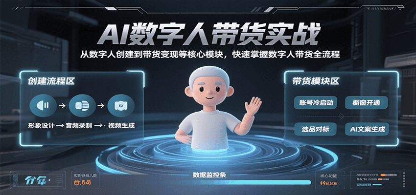 AI数字人带货实战，从数字人创建到带货变现各核心模块，快速掌握全流程-轻创终点站