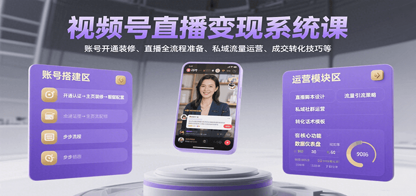 视频号直播变现系统课，账号开通装修、直播全流程准备、私域流量运营、成交转化技巧等-小熊猫站长
