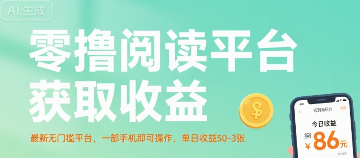 零撸阅读平台获取收益，最新无门槛平台，一部手机即可操作，单日收益50-3张-轻创终点站