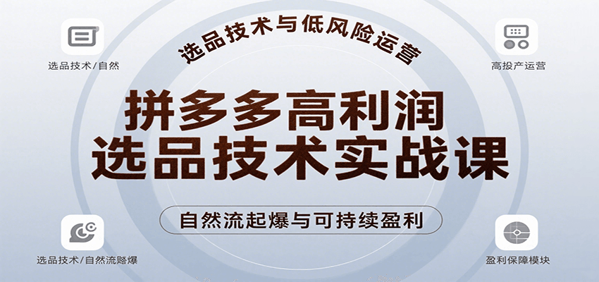 拼多多高利润选品技术实战课，手把手教学自然流高投产起爆，实现低风险可持续盈利-轻创终点站