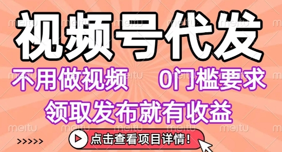 视频号代发，不用剪辑不用做视频，0门槛要求，领取发布就有收益，任务没有无上限，小白轻松上手-青年云网创—高质量项目商城