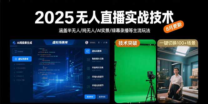 2025无人直播实战技术-8月，涵盖半无人/纯无人/AI实景/绿幕录播等主流玩法-華夏云创