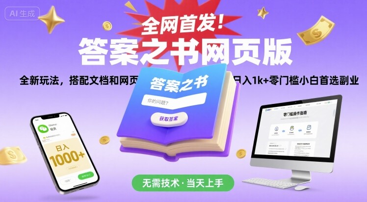 全网首发！答案之书网页版，全新玩法，搭配文档和网页，日入1k+零门槛小白首选副业-财富区