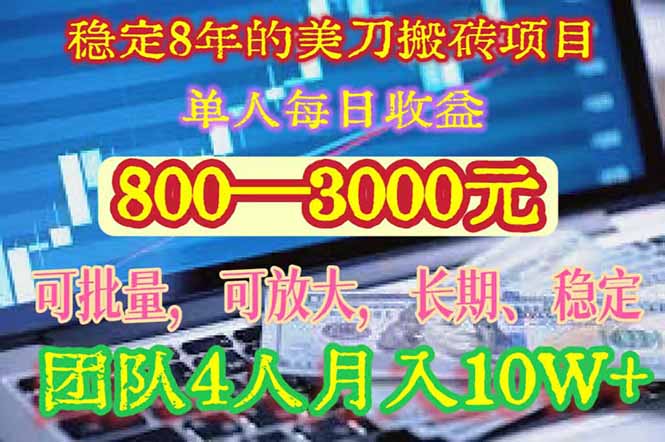 稳定8年的美刀搬砖项目，单人每日收益800—3000.团队4人月入10W+.可线下-财富区