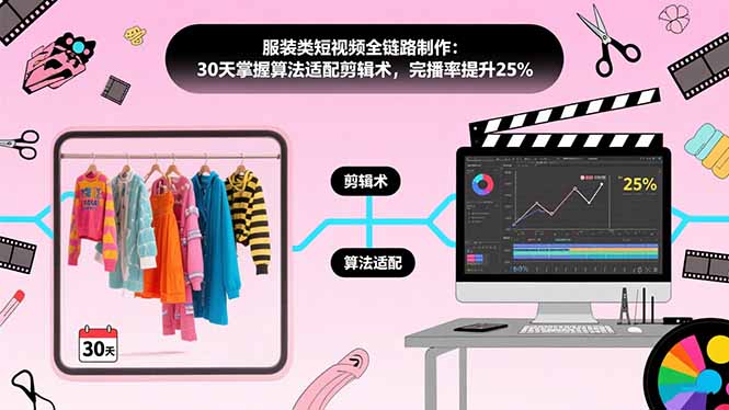 服装类短视频全链路制作：30天掌握算法适配剪辑术，完播率提升25%-飞叔云网创