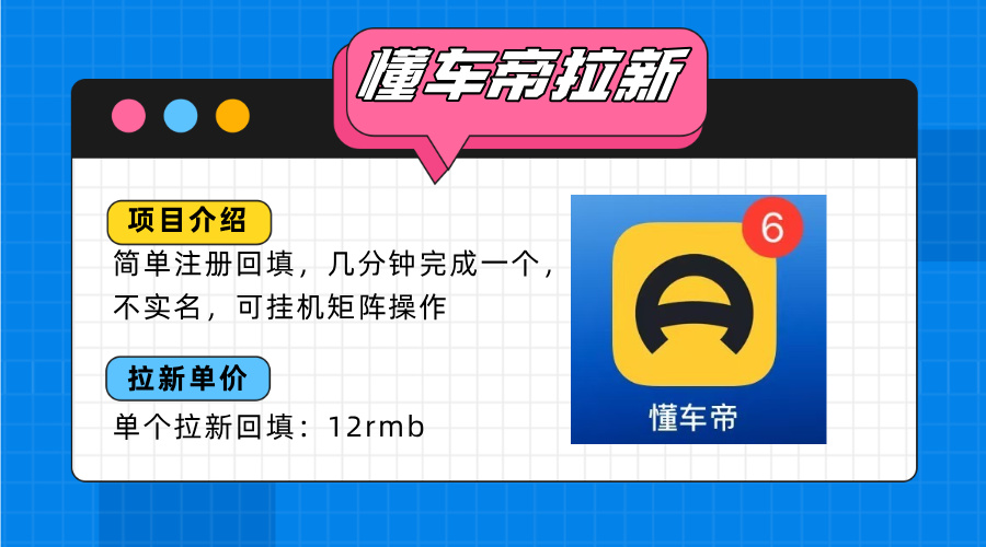 懂车帝邪修拉新玩法，简单注册回填，不sm，单个拉新12rmb，轻松日入200+-青年云网创—高质量项目商城