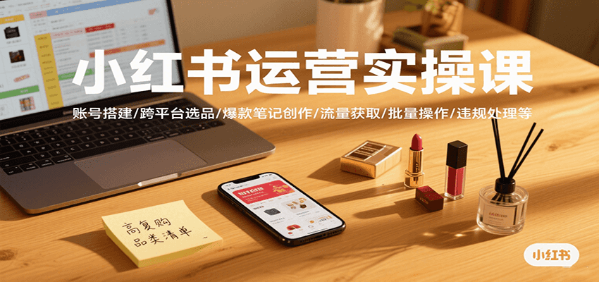 小红书运营实操课，账号搭建/跨平台选品/爆款笔记创作/流量获取/批量操作/违规处理等-華夏云创