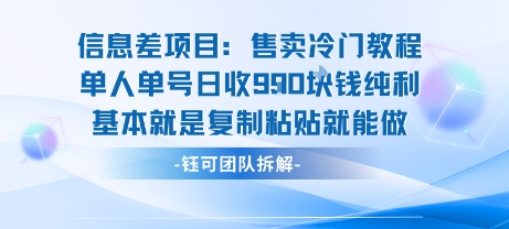 信息差项目：售卖冷门教程单人单号日收9张纯利基本就是复制粘贴就能做-青年云网创—高质量项目商城