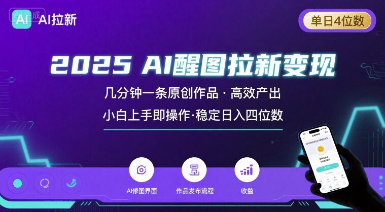 2025最强AI醒图拉新，几分钟一条原创作品，单日收入4位数，小白也能上手操作-青年云网创—高质量项目商城