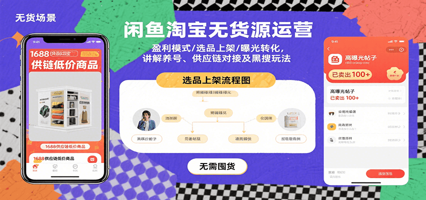 闲鱼淘宝无货源运营：盈利模式/选品上架/曝光转化，讲解养号、供应链对接及黑搜玩法-青年云网创—高质量项目商城