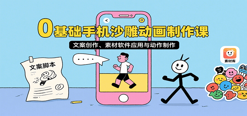 0基础手机沙雕动画制作课，文案创作、素材软件应用与动作制作-華夏云创
