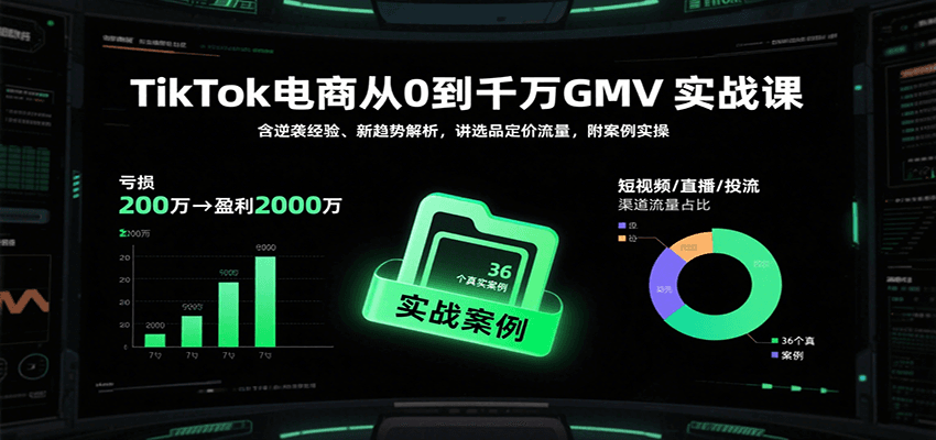 TikTok电商从0到千万GMV实战课，含逆袭经验、新趋势解析，讲选品定价流量，附案例实操-网创星球