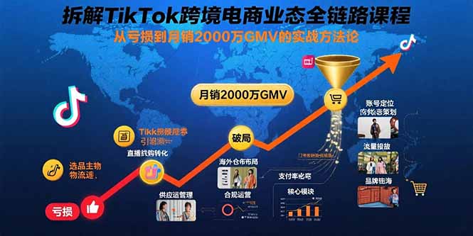 拆解TikTok跨境电商业态全链路课程：从亏损到月销2000万GMV的实战方法论-飞叔云网创
