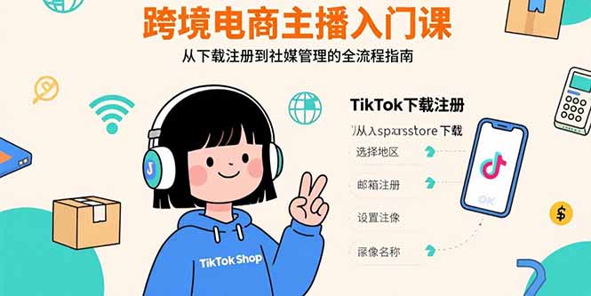 跨境电商主播入门课，TikTok下载注册，支付工具配置，社媒账号管理全流程-華夏云创