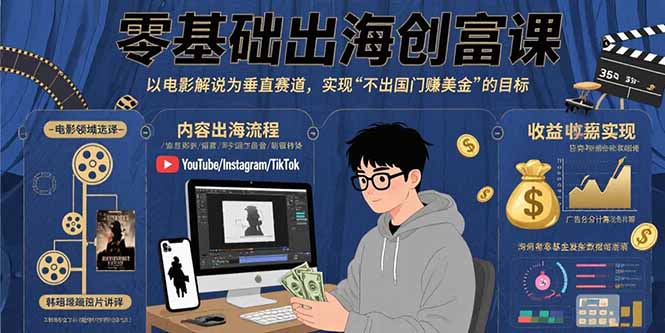 零基础出海创富课：以电影解说为垂直赛道，实现不出国门赚美金的目标-華夏云创