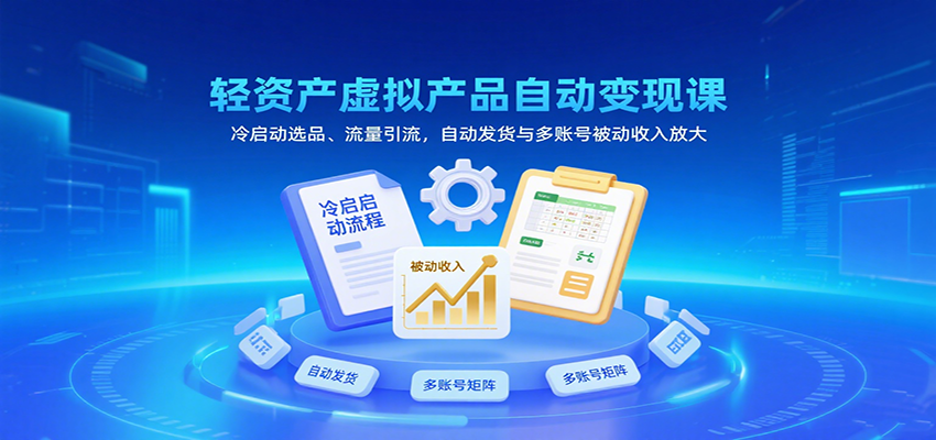 轻资产虚拟产品自动变现课，冷启动选品、流量引流，自动发货与多账号被动收入放大-轻创终点站