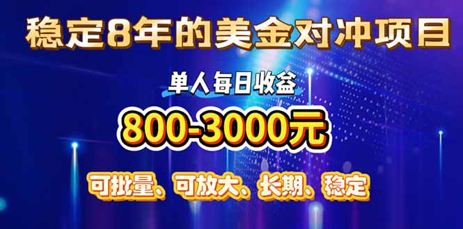 稳定8年的美金对冲创业项目，单人每日收益800-3000，小众暴力项目-華夏云创