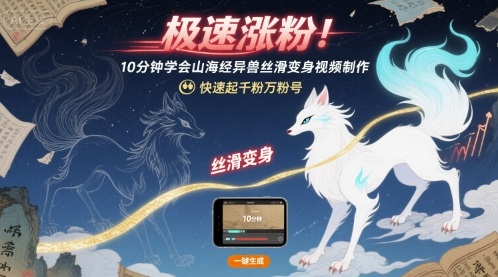 极速涨粉！10分钟学会山海经异兽丝滑变身视频制作，快速起千粉万粉号-華夏云创