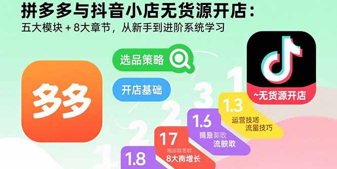 拼多多与抖音小店无货源开店：五大模块+8大章节，从新手到进阶系统学习-飞叔云网创