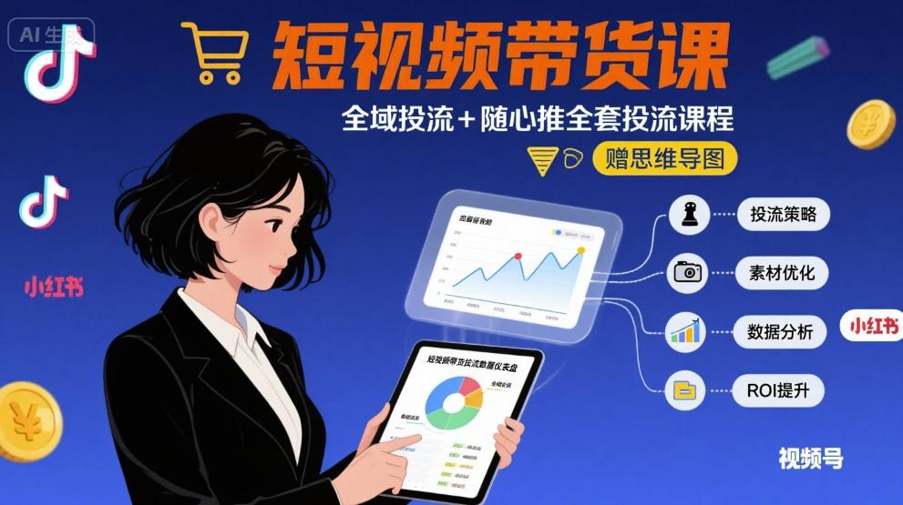 最新短视频带货课，全域投流+随心推全套投流课程+思维导图-華夏云创