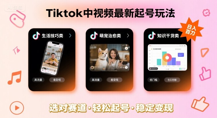 Tiktok中视频最新起号玩法，想要日入百刀，做好这几个赛道就可以了-華夏云创