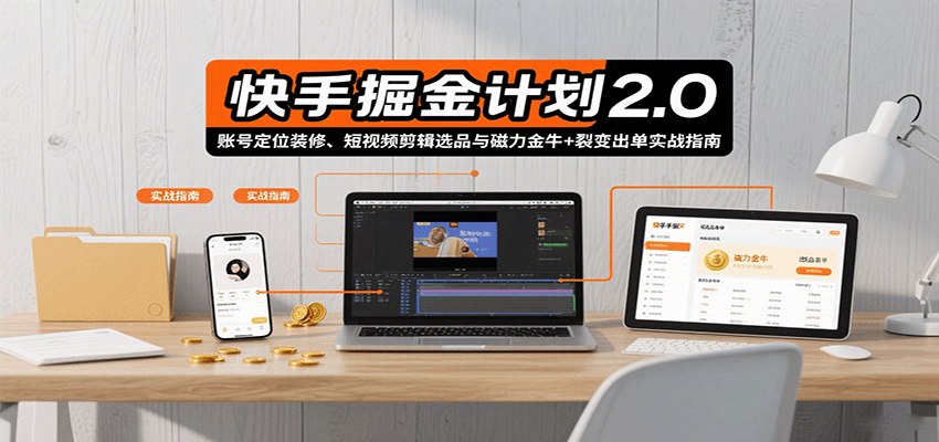 快手掘金计划2.0，账号定位装修、短视频剪辑选品与磁力金牛+裂变出单实战指南-華夏云创