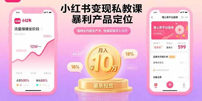 小红书变现私教课，暴利产品定位，高转化内容生产术，快速实现月入10万-青年云网创—高质量项目商城