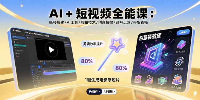 AI+短视频全能课：账号搭建/AI工具/剪辑技术/创意特效/账号运营/带货直播-青年云网创—高质量项目商城