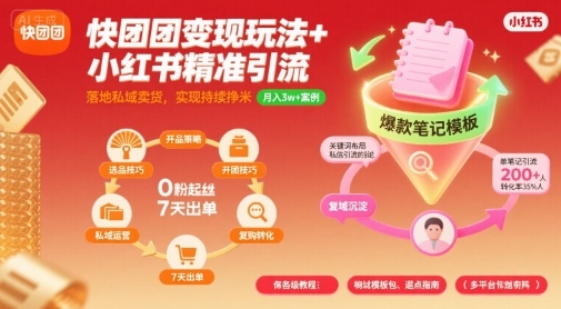 快团团变现玩法+小红书精准引流技巧，助你真正落地私域卖货，实现持续挣米-星舰联盟