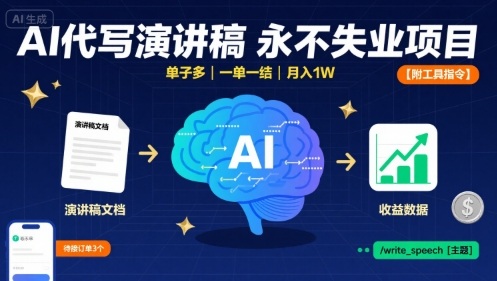 AI代写演讲稿，永不失业项目，单子多，一单一结，月入1W【附工具指令】-星舰联盟