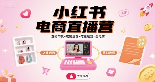 小红书电商直播营，直播带货+店铺运营+笔记运营=全电商-星舰联盟