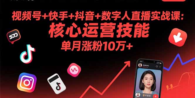 视频号+快手+抖音+数字人直播实战课(9月)：核心运营技能，单月涨粉10万+-青年云网创—高质量项目商城