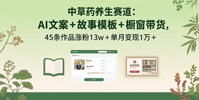 中草药养生赛道：AI文案+故事模板+橱带货，45条作品涨粉13w+单月变现1万+-星舰联盟