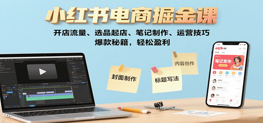 小红书电商掘金课：开店流量、选品起店、笔记制作、运营技巧，爆款秘籍，轻松盈利-青年云网创—高质量项目商城