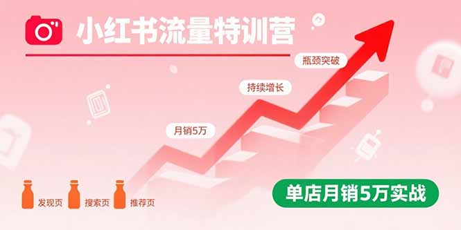 小红书流量特训营：突破流量瓶颈，实现店铺持续增长，单店月销5万实战-青年云网创—高质量项目商城