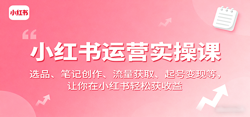 小红书运营实操课：选品、笔记创作、流量获取、起号变现等，让你在小红书轻松获收益-飞叔云网创