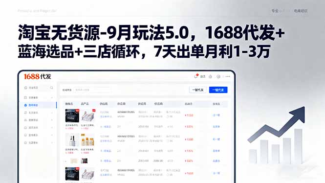 淘宝无货源-9月玩法5.0，1688代发+蓝海选品+三店循环，7天出单月利1-3万-飞叔云网创