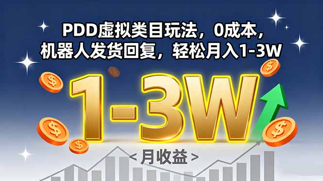 PDD虚拟类目玩法，0成本，机器人发货回复，轻松月入1-3W-飞叔云网创