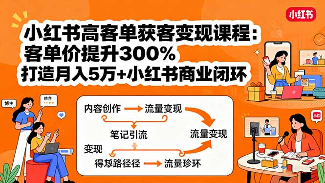 小红书高客单获客变现课程：客单价提升300%，打造月入10万+小红书商业闭环-華夏云创