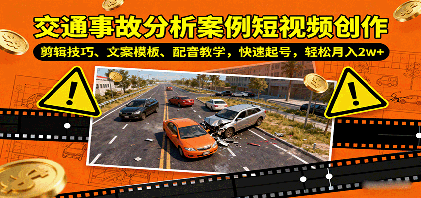 交通事故分析案例短视频创作，剪辑技巧、文案模板、配音教学，快速起号，轻松月入2w+-小目标轻创