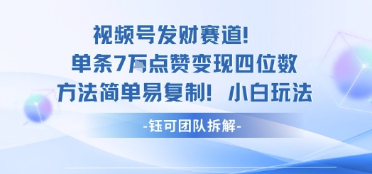 视频号发财赛道单条7W点赞变现四位数方法简单易复制小白玩法-華夏云创