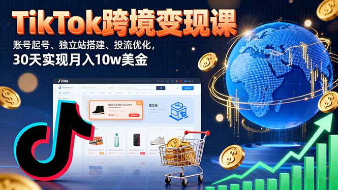 TikTok跨境变现课：账号起号、独立站搭建、投流优化，30天实现月入10w美金-華夏云创