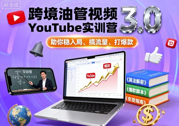 跨境油管视频YouTube实训营3.0，助你稳入局、搞流量、打爆款-搞个副业