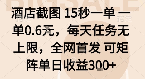 酒店截图15秒一单，一单0.6米，每天任务无上限，全网首发可矩阵单日收益3张-華夏云创