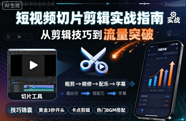 短视频切片剪辑实战指南，从剪辑技巧到流量突破-百创网