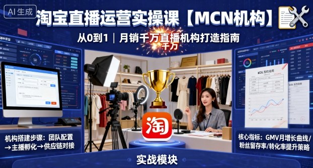 淘宝直播运营实操课【MCN机构】，从0到1做一家月销千W的直播机构-百创网